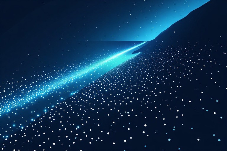 A stream of light threading through a narrow gap past a waiting field of chips, illustrating Nvidia H200 AI chips beginning to cross export controls into China.